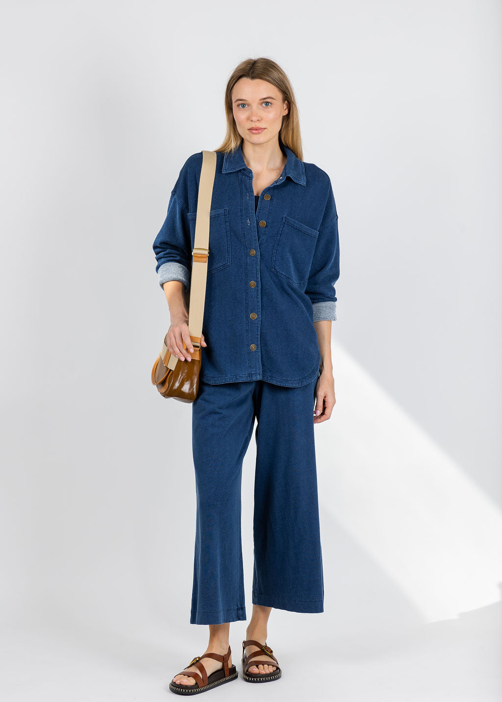 Z Supply Scout All Day Knit Denim Jacket and Jersey Denim Pants in Indigo available at Barbara Katz