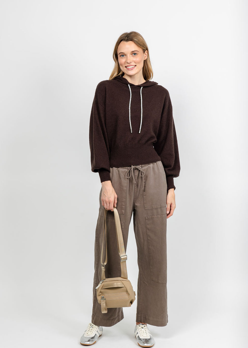 Brodie Hilary Hoodie 2.0 - Dark Brown paired with Z Supply Kit Twill Carpenter Pant - Pebble Coast available at Barbara Katz