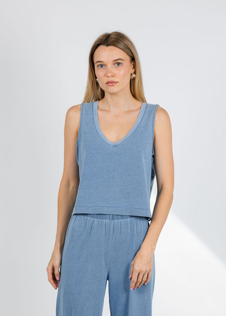 Z Supply Sloane V-Neck Denim Tank Top in Santorini Indigo available at Barbara Katz