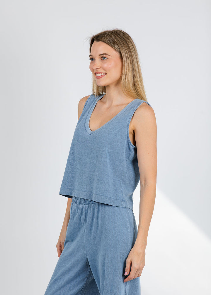 Z Supply Sloane V-Neck Denim Tank Top in Santorini Indigo available at Barbara Katz