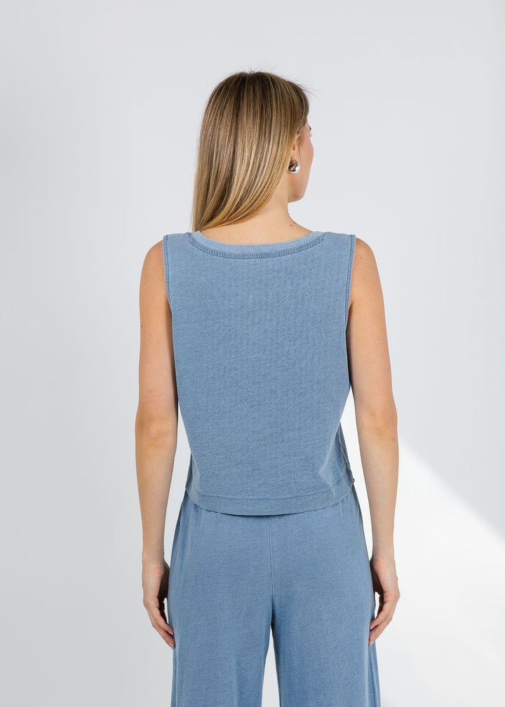Z Supply Sloane V-Neck Denim Tank Top in Santorini Indigo available at Barbara Katz