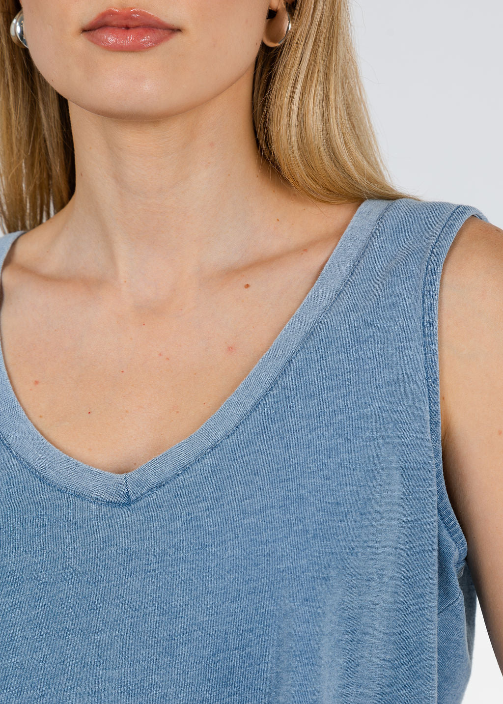 Z Supply Sloane V-Neck Denim Tank Top in Santorini Indigo available at Barbara Katz
