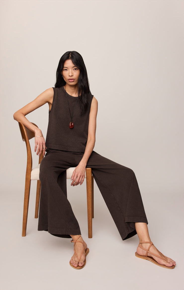 Z Supply Sloane Cotton Jersey Muscle Tank in Dark Chocolate paired with matching Scout Jersey Pants available at Barbara Katz