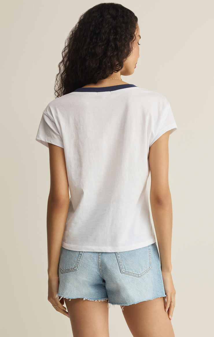 Z Supply Modern Colorblocked V-Neck Tee in White available at Barbara Katz