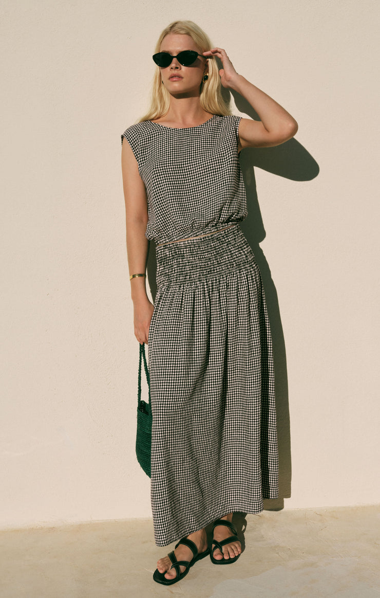 Z Supply Merit Gingham Cropped Top in Black paired with matching Brooke Gingham Maxi Skirt available at Barbara Katz