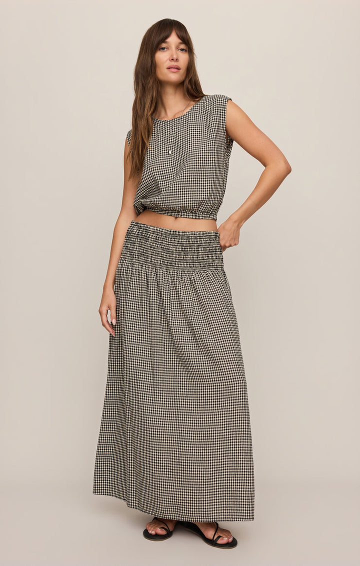 Z Supply Merit Gingham Cropped Top in Black paired with mtachinh Brooke Gingham Maxi Skirt in Black available at Barbara Katz