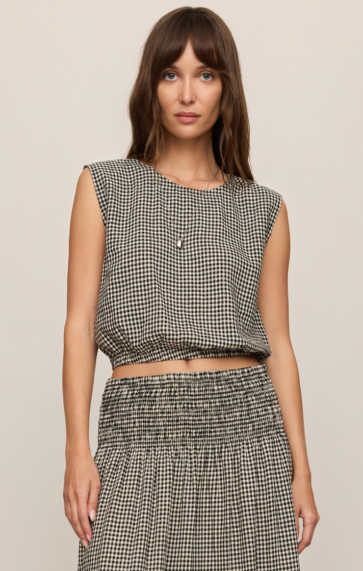 Z Supply Merit Gingham Cropped Top in Black available at Barbara Katz