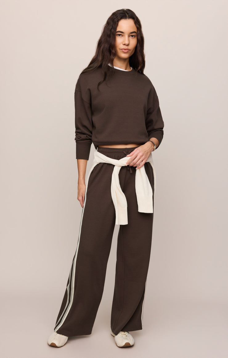 Z Supply Comeback Sweatshirt in Dark Chocolate paired with matching Breakaway Track Pants available at Barbara Katz