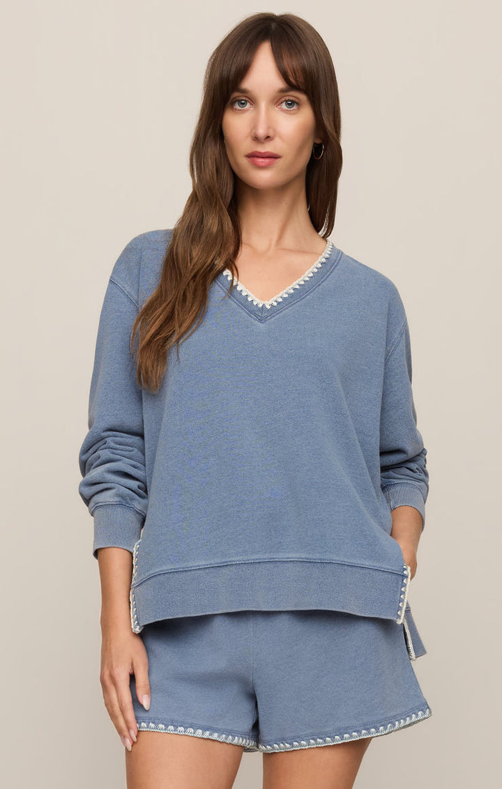 Z Supply Cam Knit Denim Whipstitch Top in Santorini Indigo available at Barbara Katz