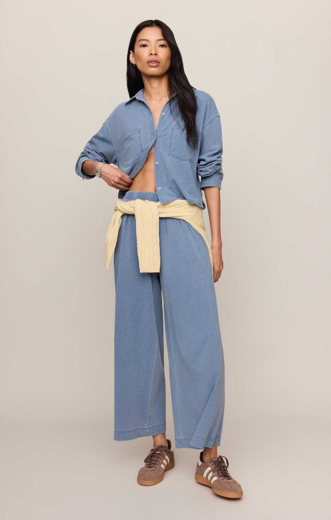 Z Supply Cropped Reese Denim Button Up in Santorini Indigo available at Barbara Katz