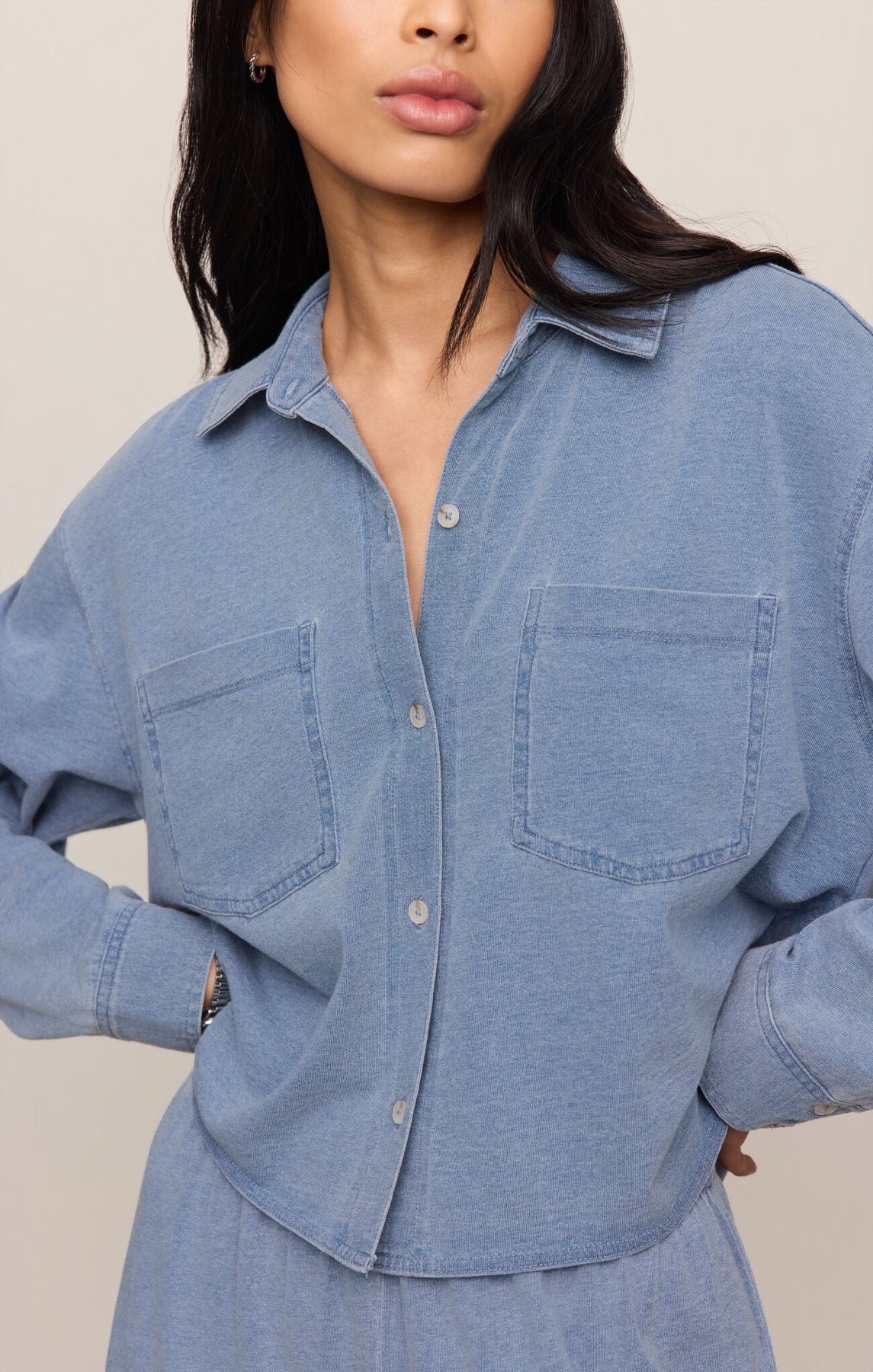 Z Supply Cropped Reese Denim Button Up - Santorini Indigo