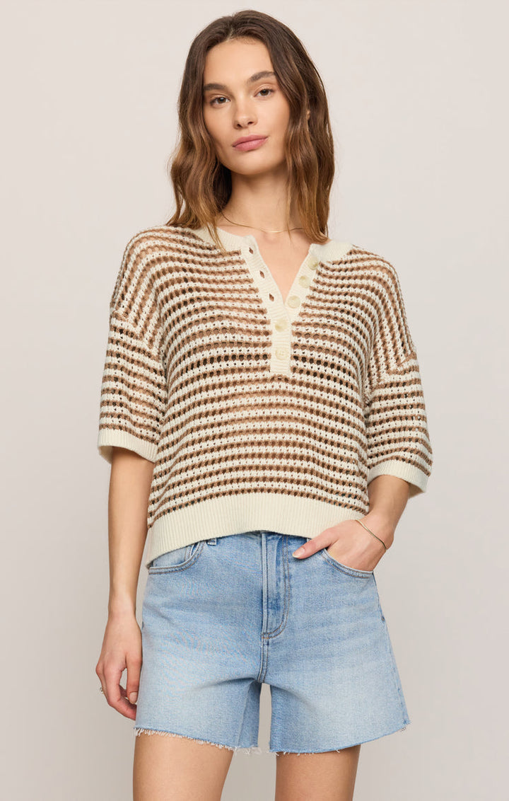Z Supply Kylo Striped Crochet Sweater in Taro available at Barbara Katz