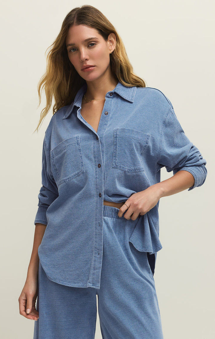 Z Supply Reese Denim Button Up in Santorini Indigo available at Barbara Katz