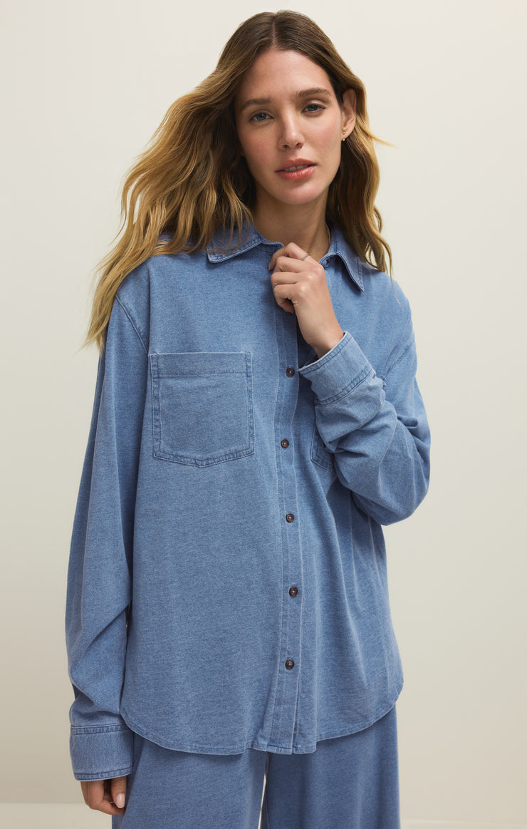 Z Supply Reese Denim Button Up in Santorini Indigo available at Barbara Katz