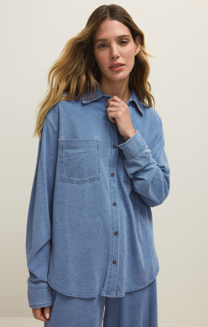 Z Supply Reese Denim Button Up in Santorini Indigo available at Barbara Katz