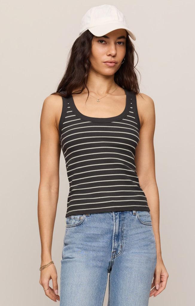 Z Supply Rowe Striped Scoop Tank - Ash Black