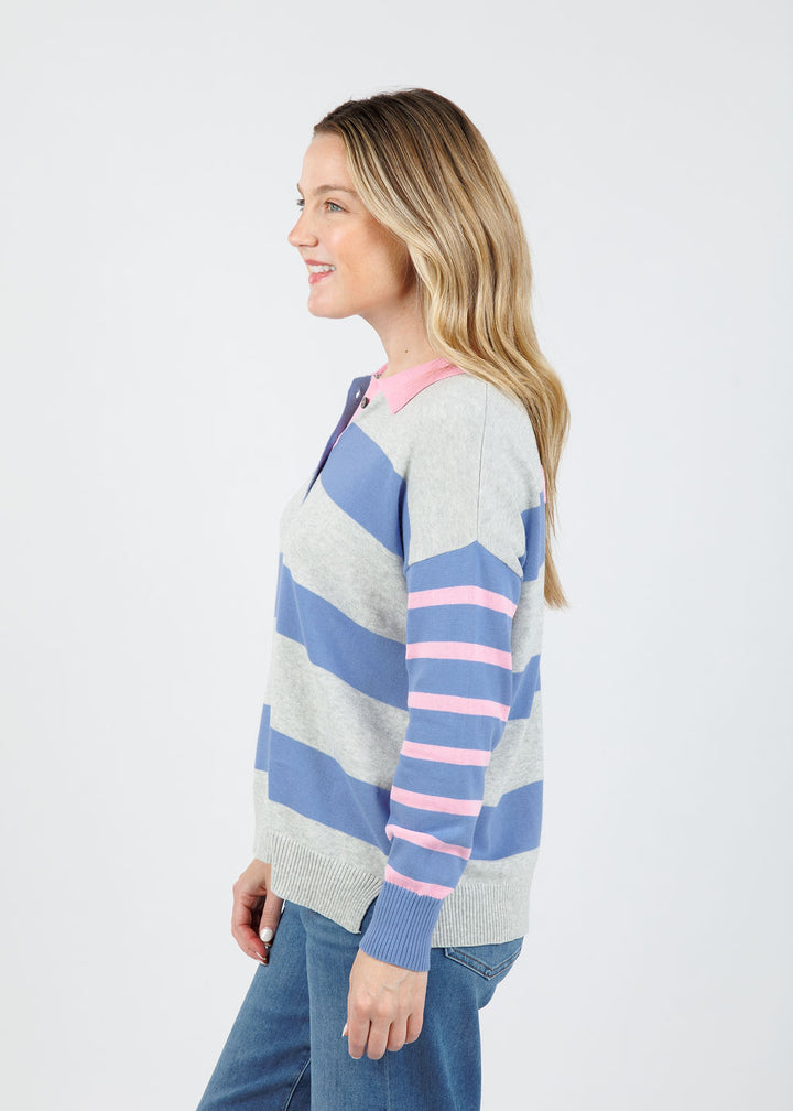 Zaket & Plover Blah Blah Rugby Top in Marl available at Barbara Katz