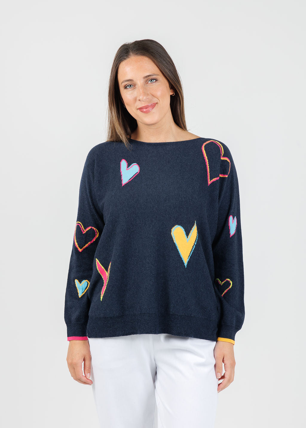 Zaket & Plover Heart Pattern Sweater in Dark Denim available at Barbara Katz