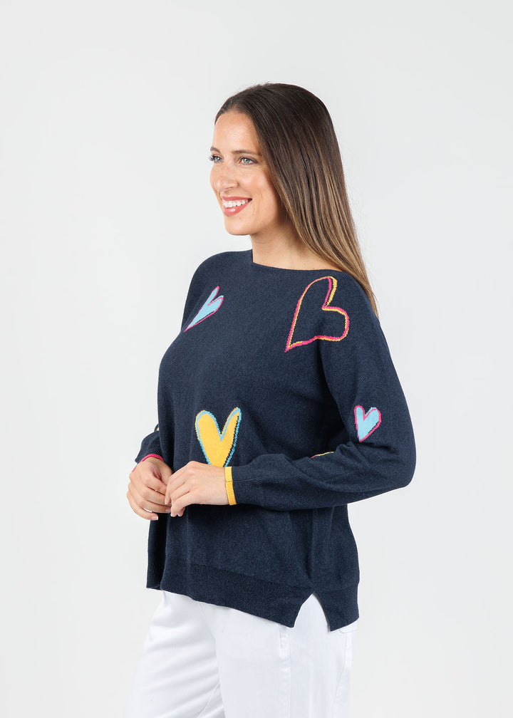Zaket & Plover Heart Pattern Sweater in Dark Denim available at Barbara Katz