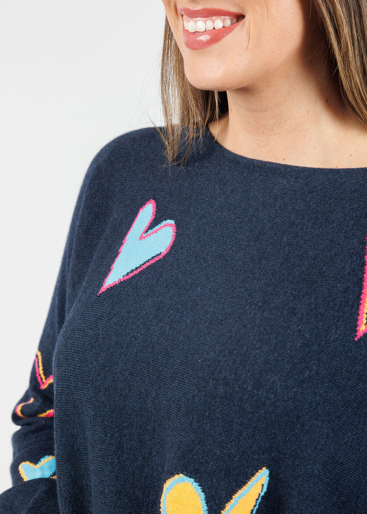 Zaket & Plover Heart Pattern Sweater in Dark Denim available at Barbara Katz