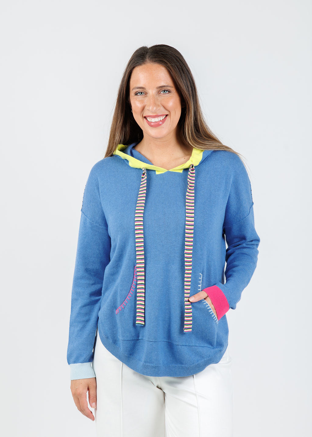 Zaket & Plover Layla Pocket Hoodie in Chambray available at Barbara Katz