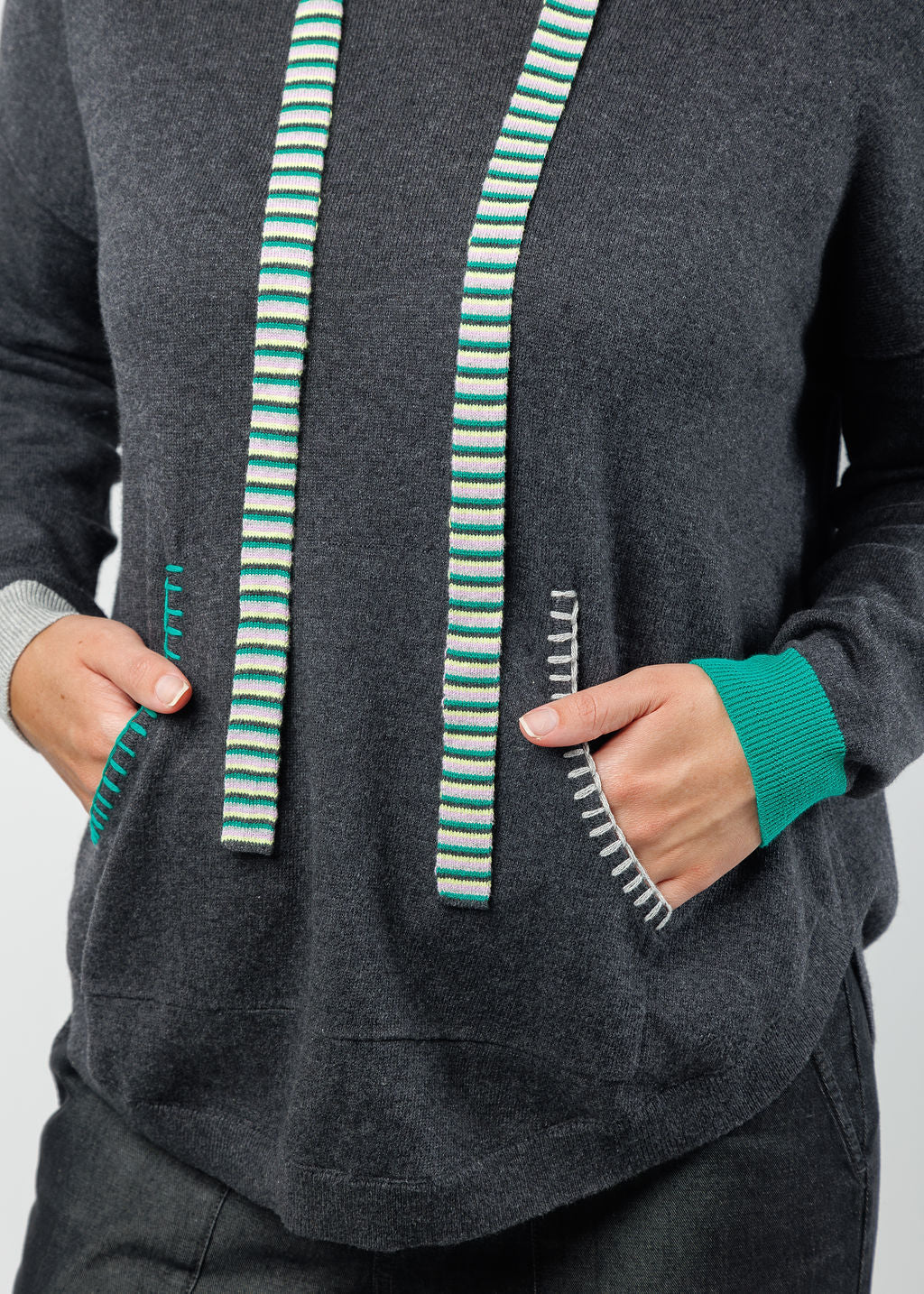 Zaket & Plover Layla Pocket Hoodie in Charcoal Gray available at Barbara Katz