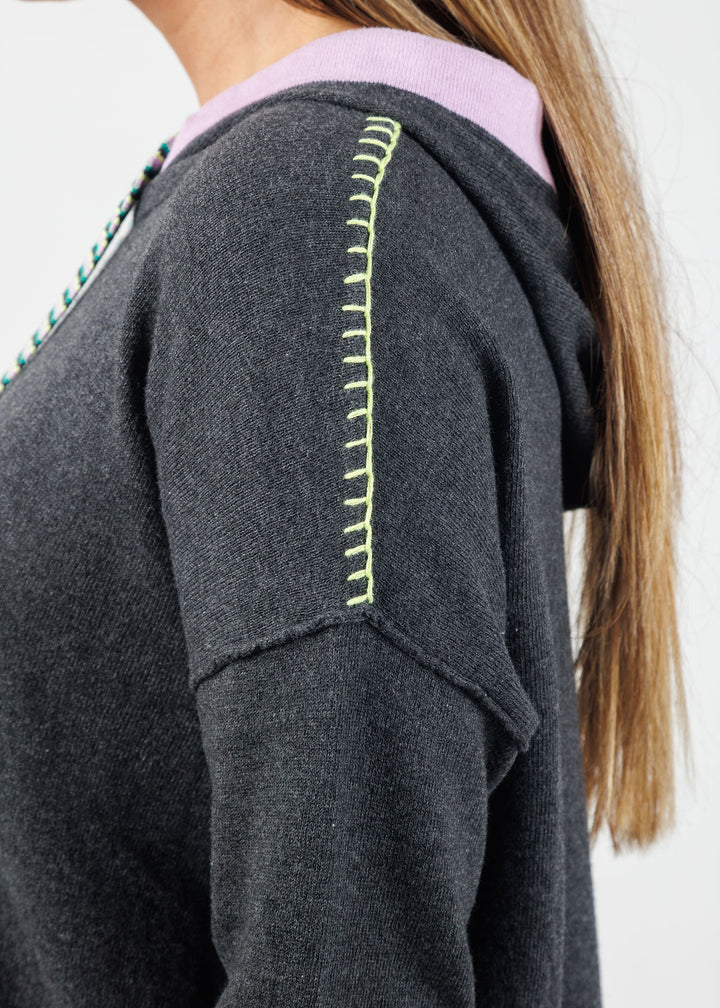 Zaket & Plover Layla Pocket Hoodie in Charcoal available at Barbara Katz