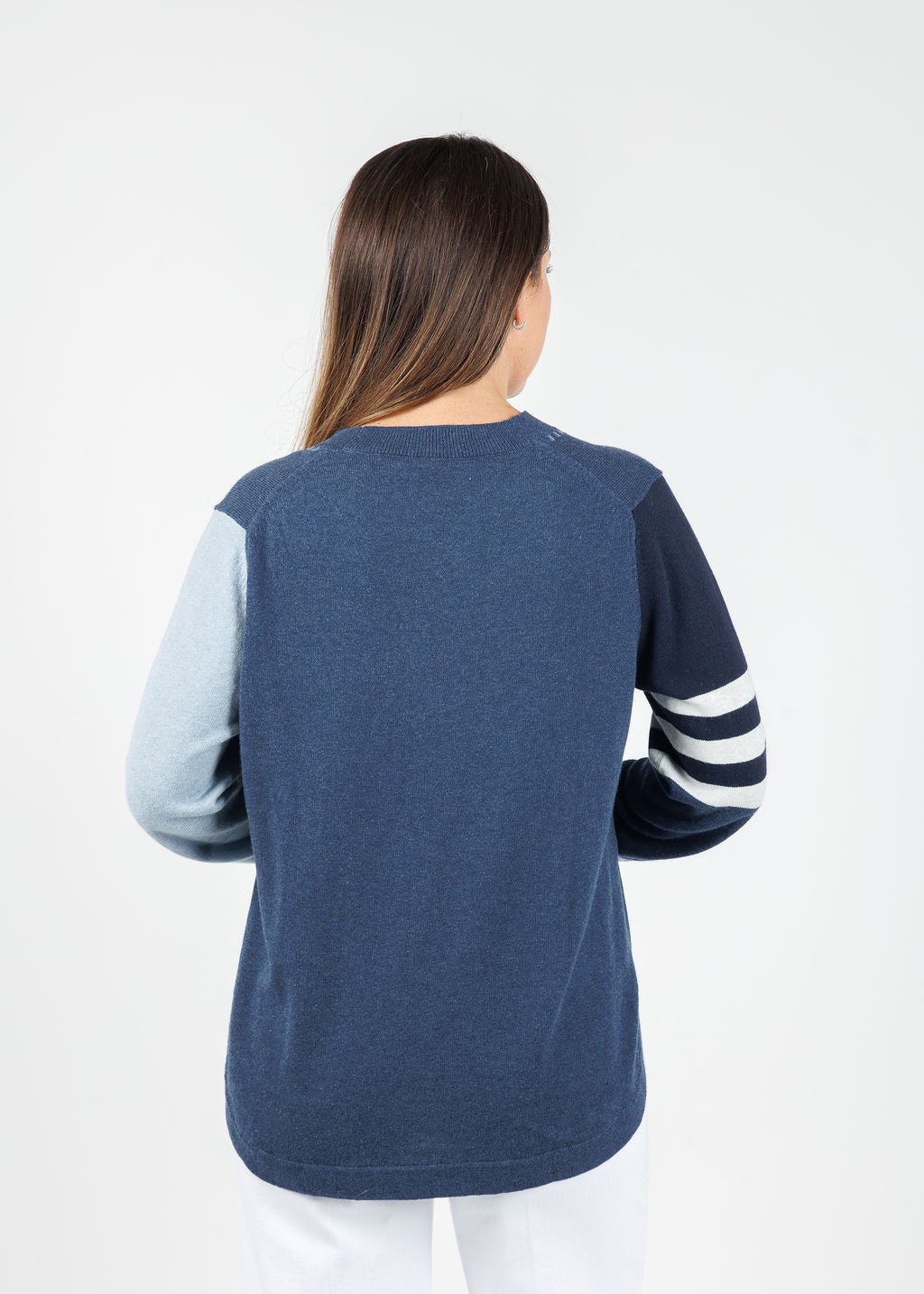Zaket & Plover Mia Stitch Pocket Sweater in Denim available at Barbara Katz