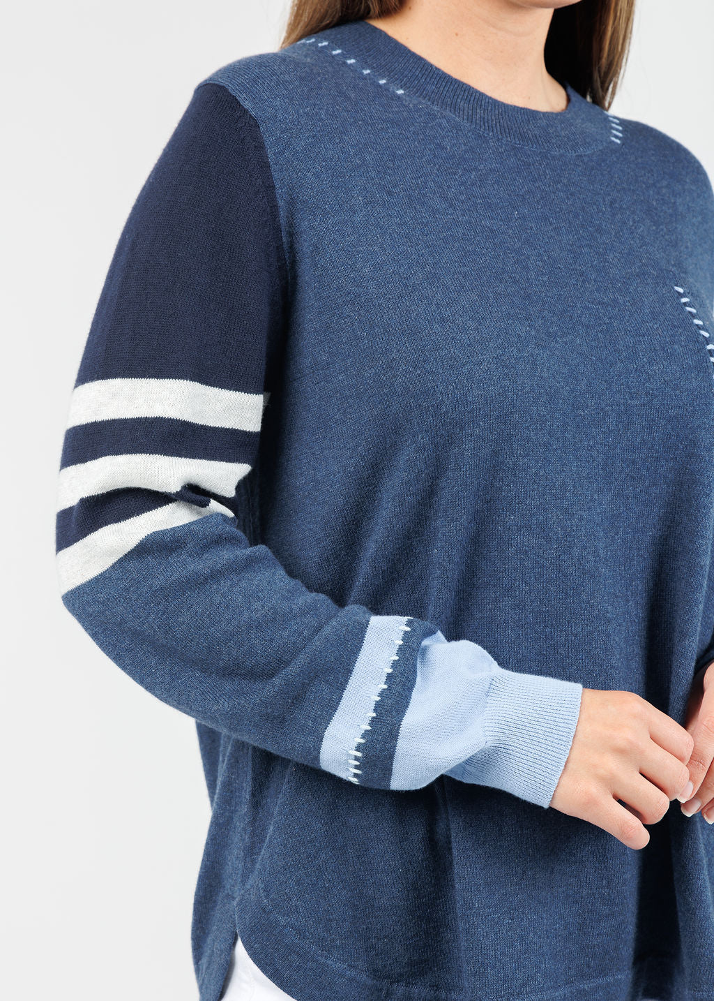 Zaket & Plover Mia Stitch Pocket Sweater in Denim available at Barbara Katz