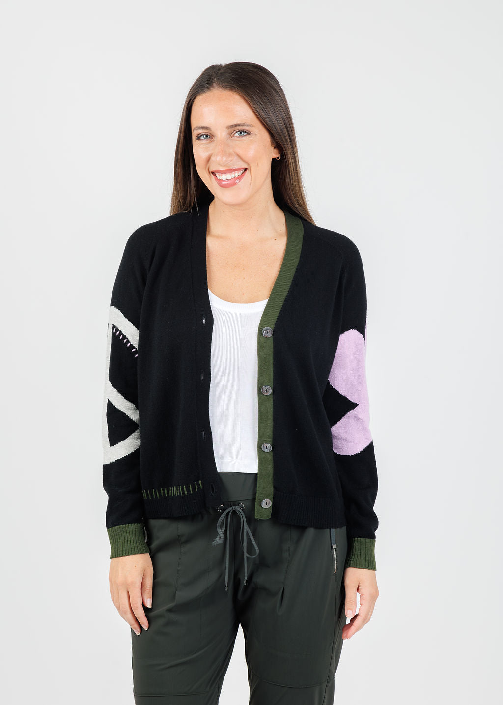 Zaket & Plover Peace & Flower Cardigan in Black available at Barbara Katz