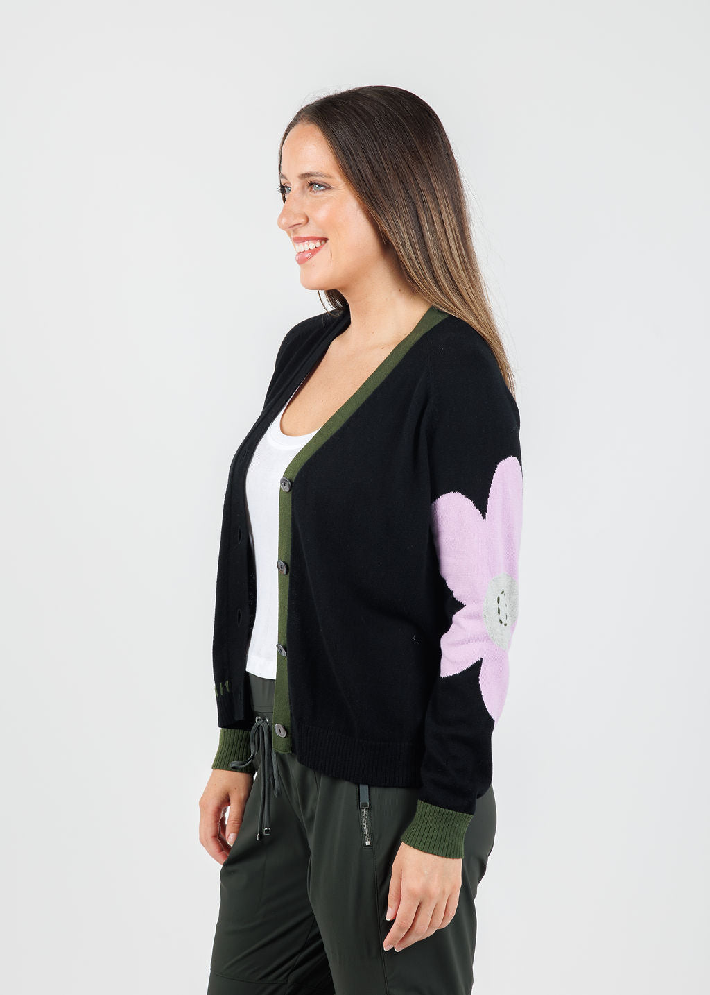 Zaket & Plover Peace & Flower Cardigan in Black available at Barbara Katz