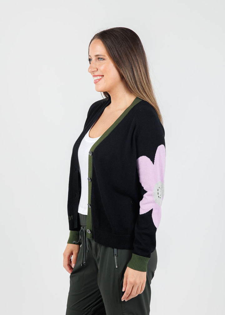 Zaket & Plover Peace & Flower Cardigan in Black available at Barbara Katz