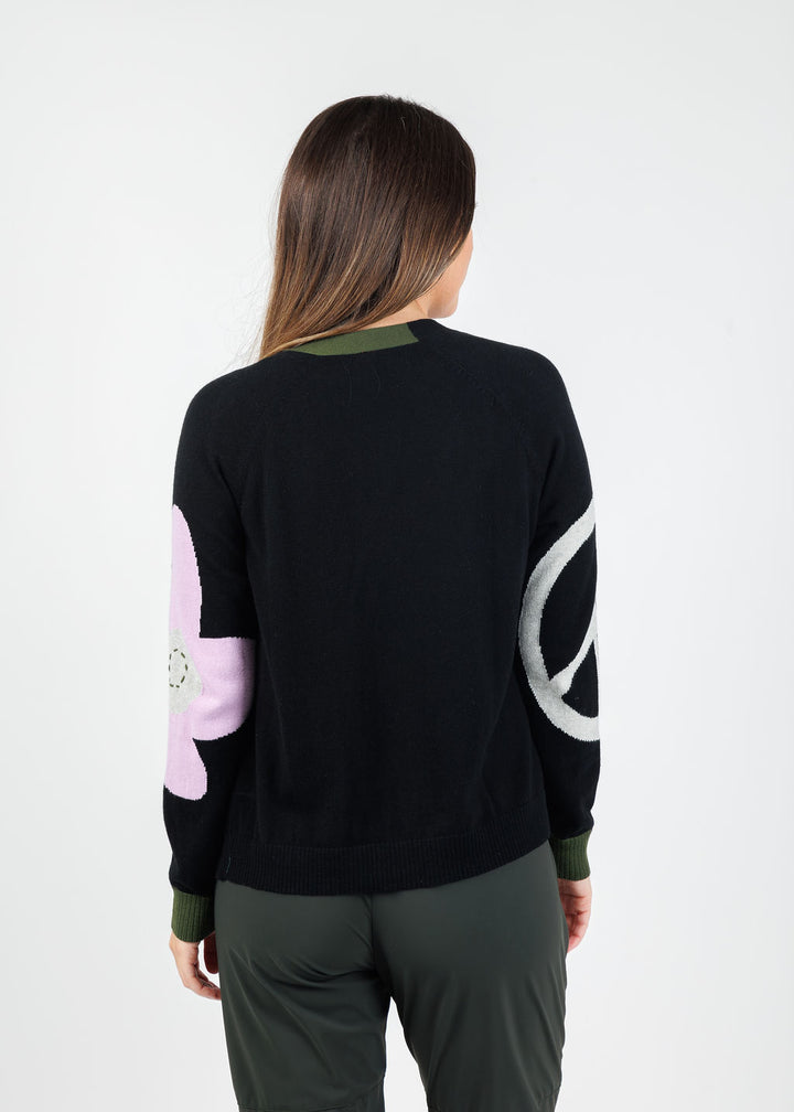 Zaket & Plover Peace & Flower Cardigan in Black available at Barbara Katz