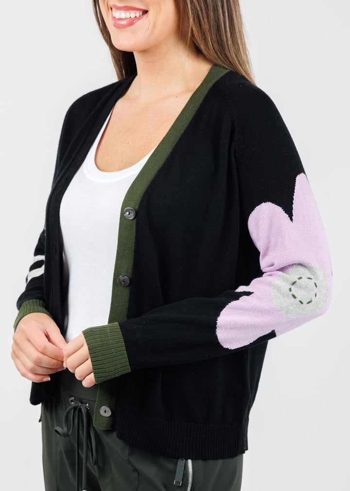 Zaket & Plover Peace & Flower Cardigan in Black available at Barbara Katz