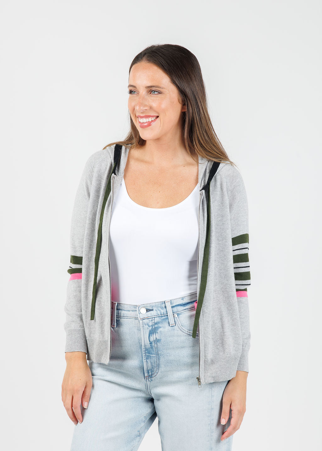 Zaket & Plover Stars & Stripes Zip Hoodie in Marl available at Barbara Katz