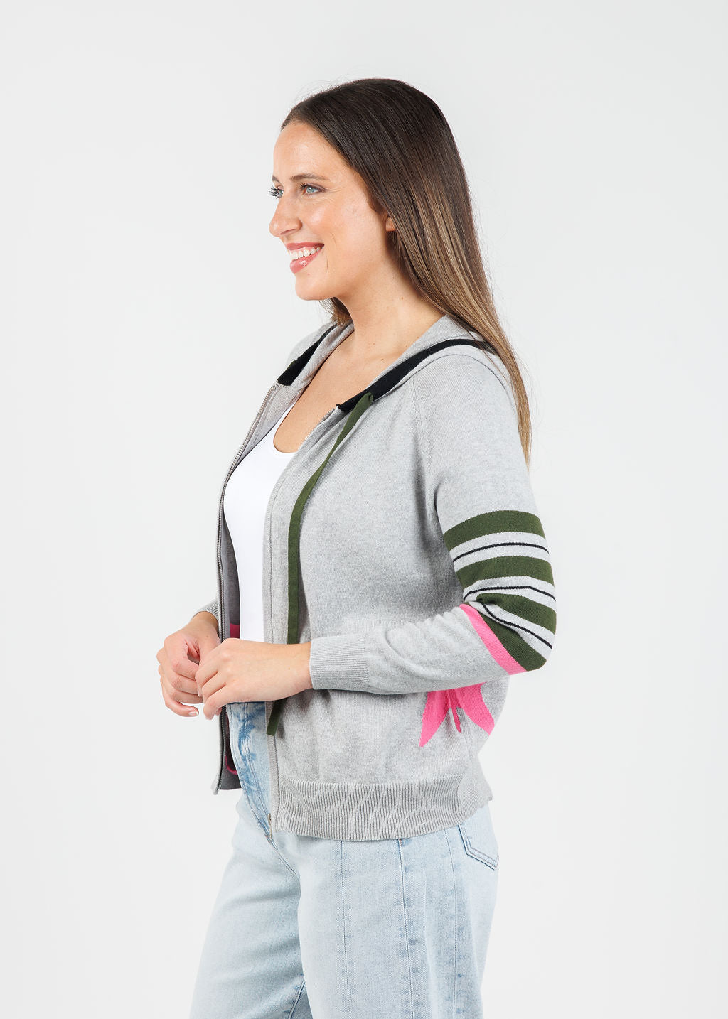 Zaket & Plover Stars & Stripes Zip Hoodie in Marl available at Barbara Katz