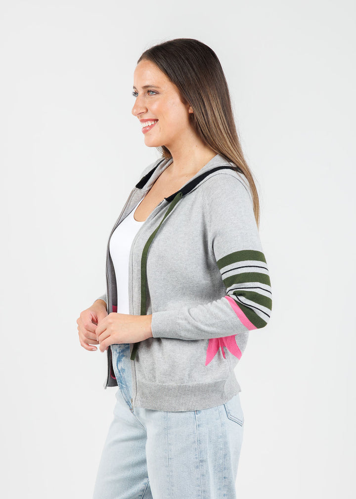Zaket & Plover Stars & Stripes Zip Hoodie in Marl available at Barbara Katz