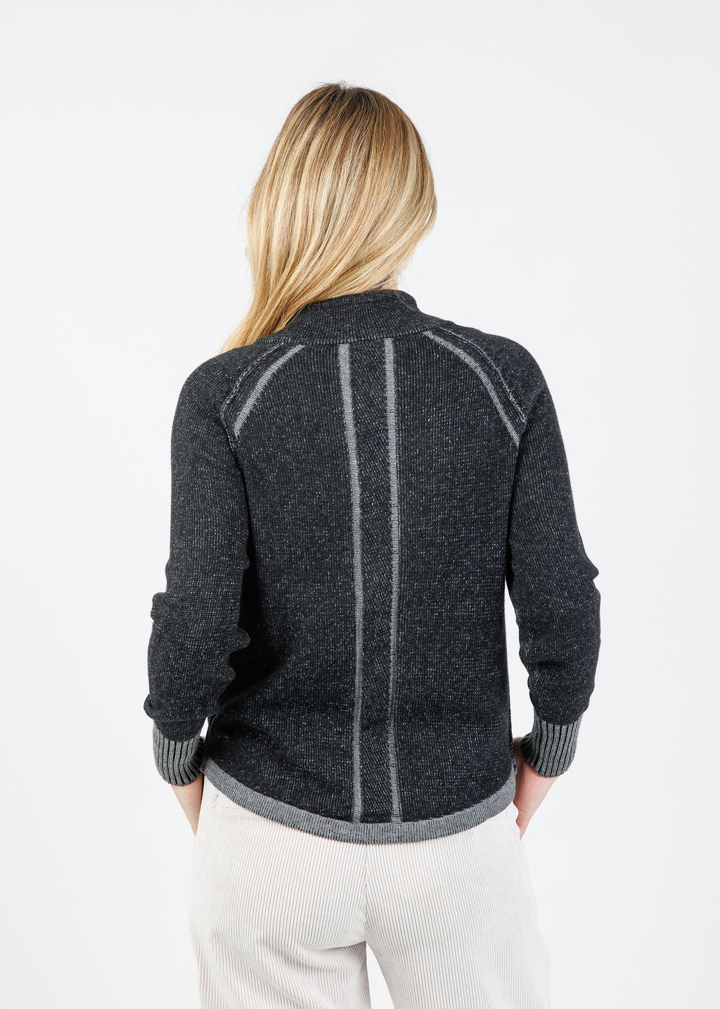 Zaket & Plover Alaia Two-Tone Zip Up Sweater in Black available at Barbara Katz