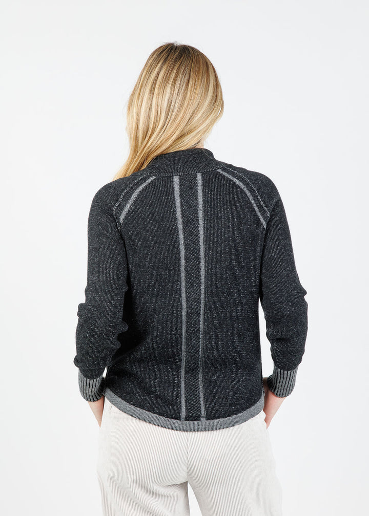 Zaket & Plover Alaia Two-Tone Zip Up Sweater in Black available at Barbara Katz