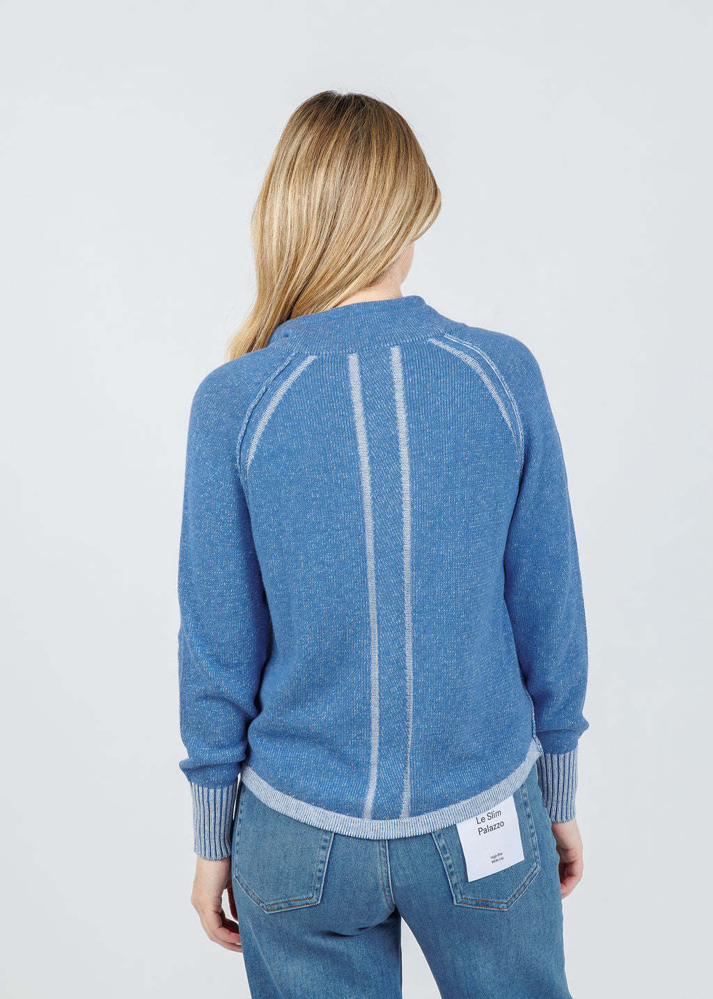 Zaket & Plover Alaia Two-Tone Zip Up Sweater in Chambray available at Barbara Katz
