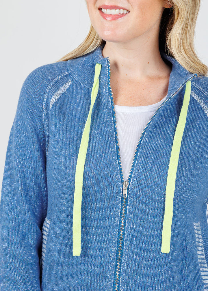 Zaket & Plover Alaia Two-Tone Zip Up Sweater in Chambray available at Barbara Katz