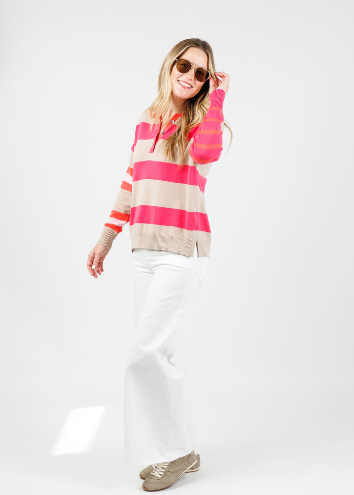 Zaket & Plover Blah Blah Rugby Top in Taupe available at Barbara Katz