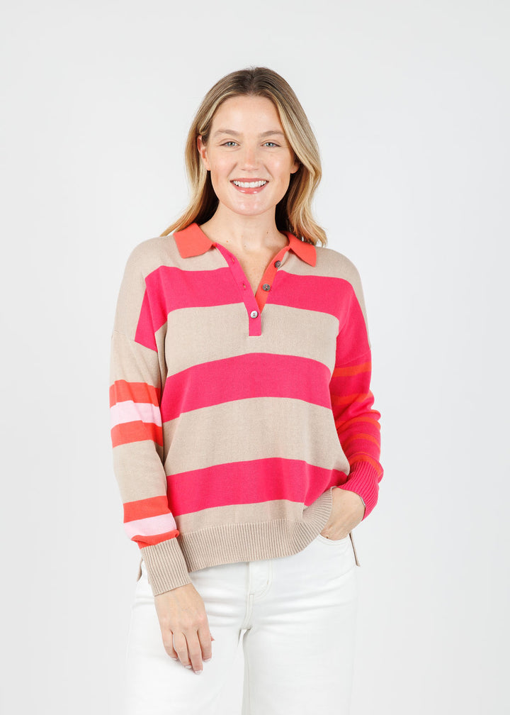 Zaket & Plover Blah Blah Rugby Top in Taupe available at Barbara Katz