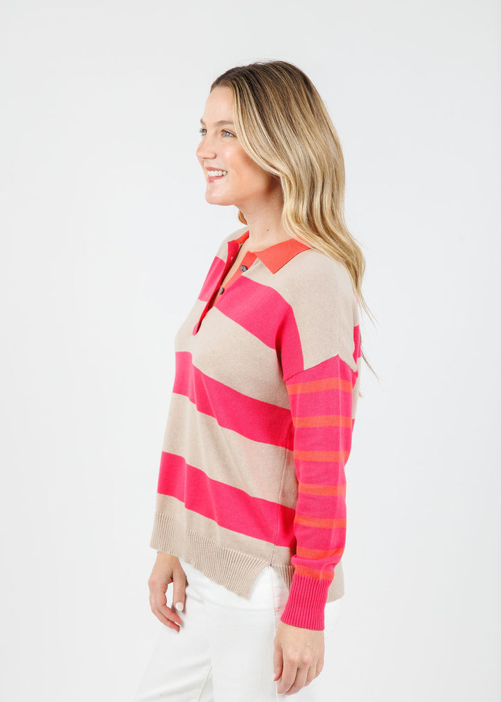Zaket & Plover Blah Blah Rugby Top in Taupe available at Barbara Katz
