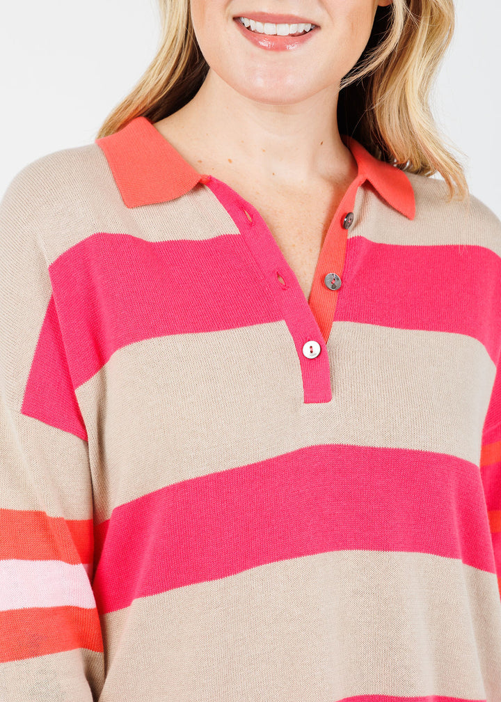 Zaket & Plover Blah Blah Rugby Top in Taupe available at Barbara Katz