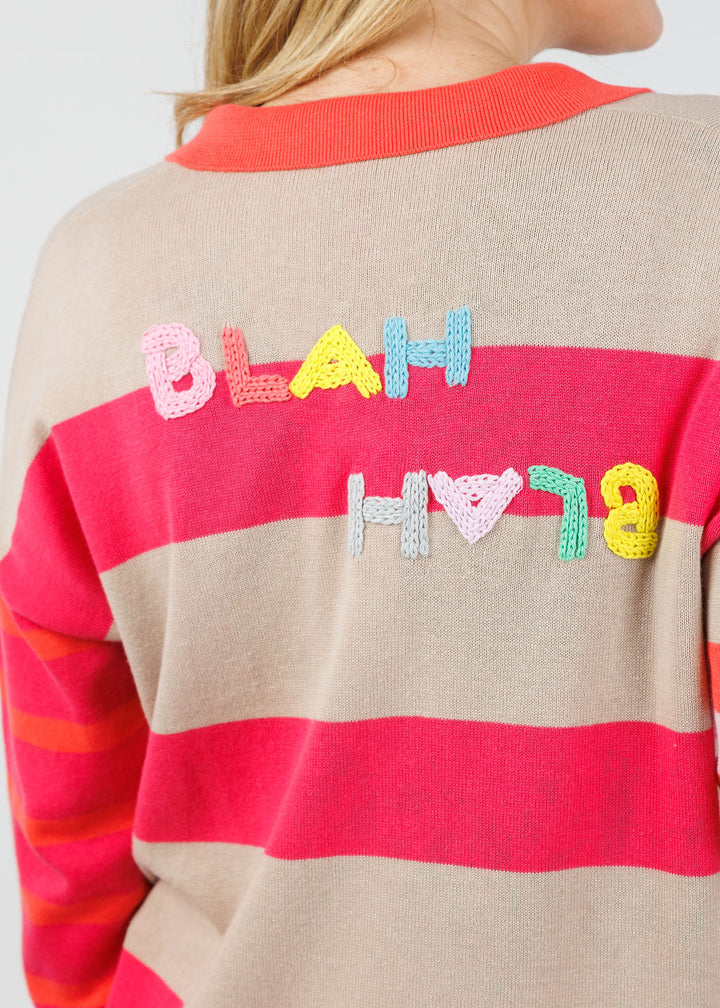 Zaket & Plover Blah Blah Rugby Top in Taupe available at Barbara Katz