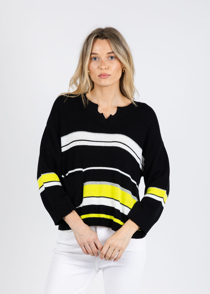 Zaket & Plover Crop Stripe Sweater in Black/Multi available at Barbara Katz