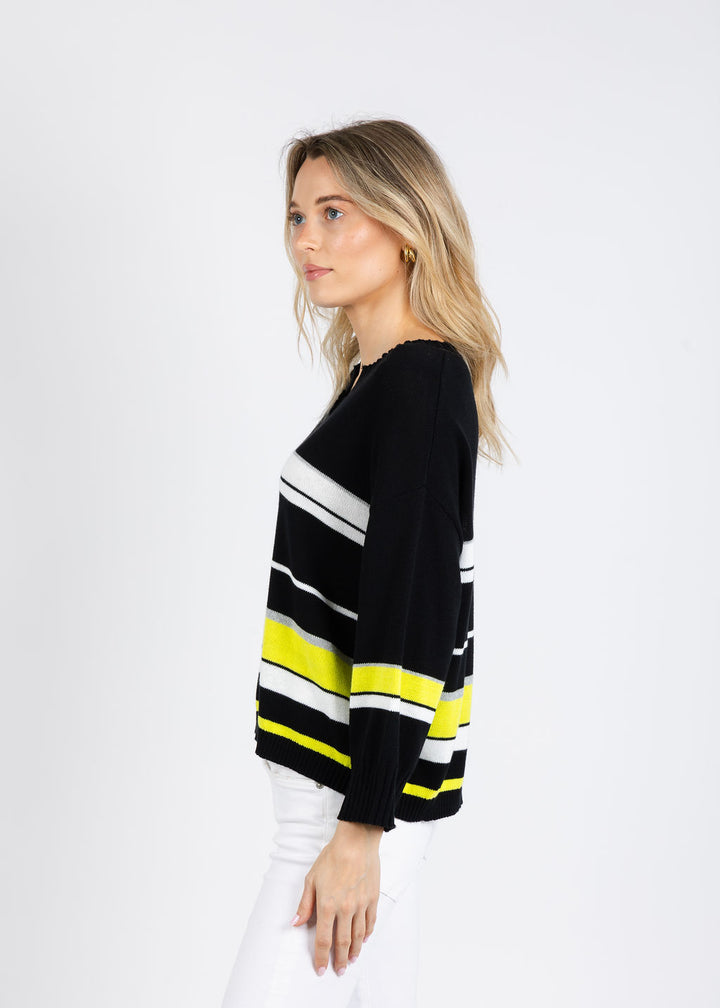 Zaket & Plover Crop Stripe Sweater in Black/Multi available at Barbara Katz