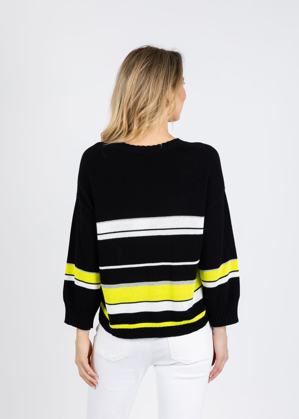Zaket & Plover Crop Stripe Sweater in Black/Multi available at Barbara Katz