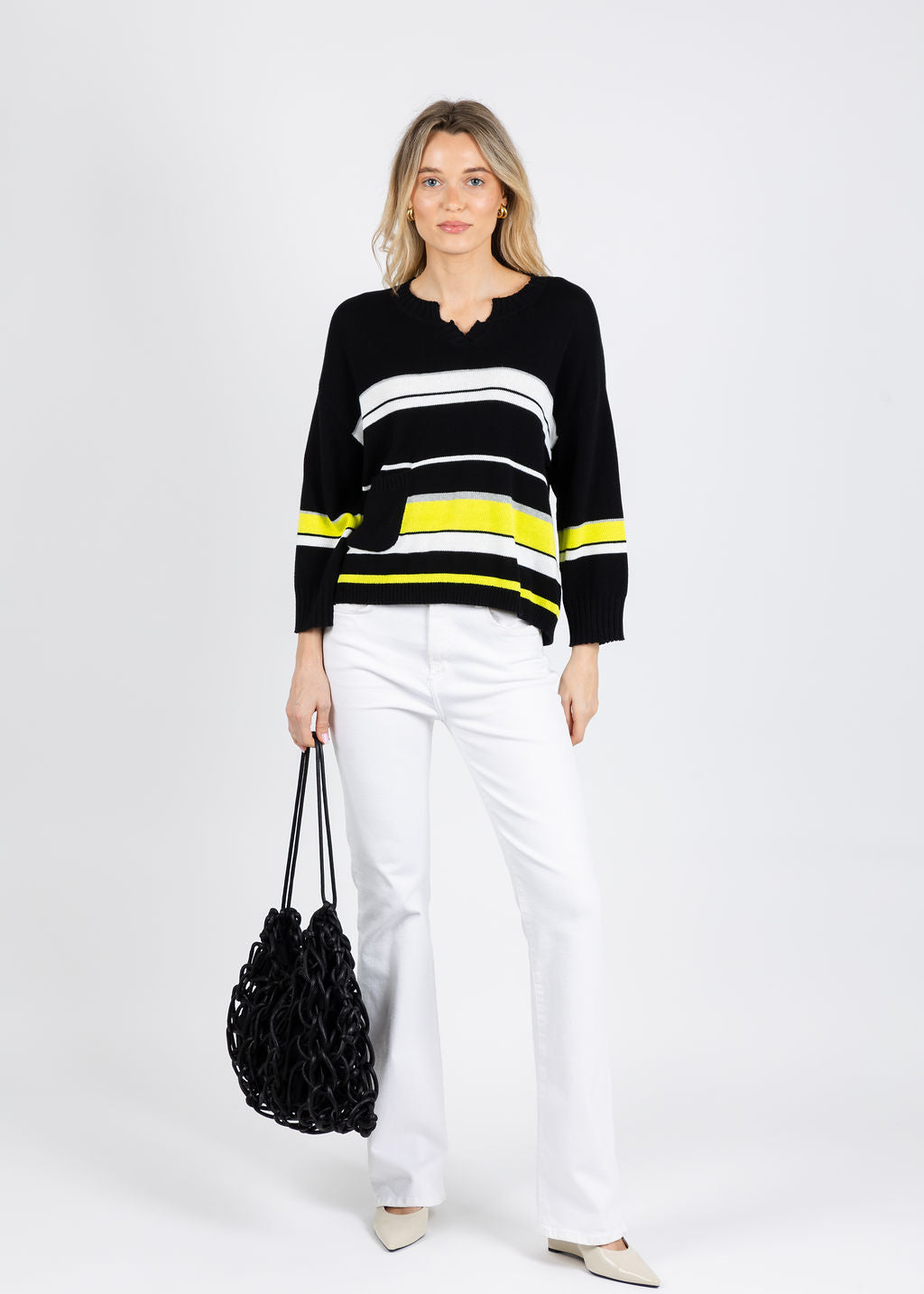 Zaket & Plover Crop Stripe Sweater in Black/Multi available at Barbara Katz